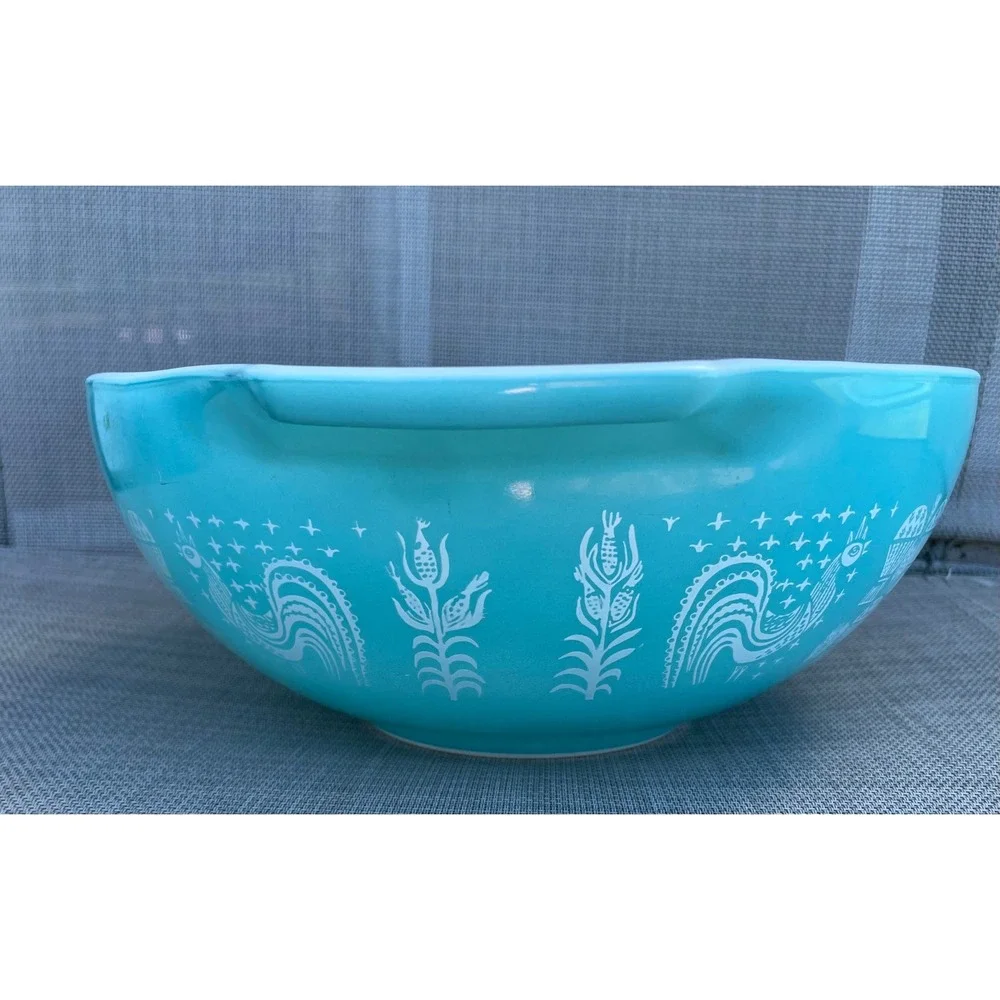 Pyrex Mixing Bowl Butterprint Turquoise Blue White Excellent Cinderella 444 4qt